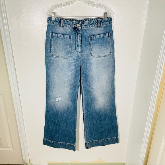 Victoria Beckham Alina High Waist Wide Leg Jeans Worn Blue Wash Distressed Denim - Picture 3 of 11